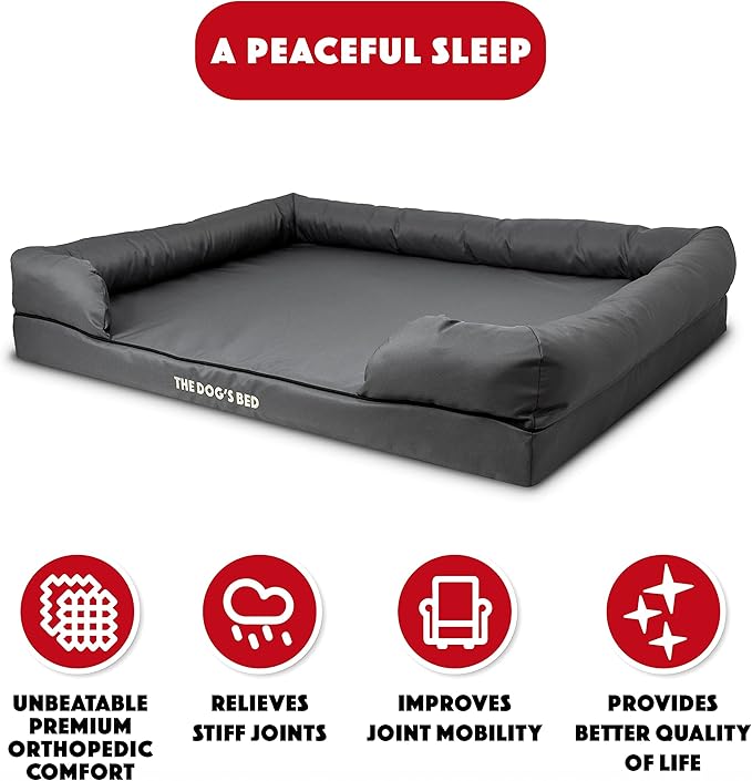 The Dog’s Bed, Dog Bed XXL Grey, Memory Foam, Pain Relief: Arthritis, Hip & Elbow Dysplasia, Post Surgery, Lameness, Supportive, Calming, Waterproof Washable Cover