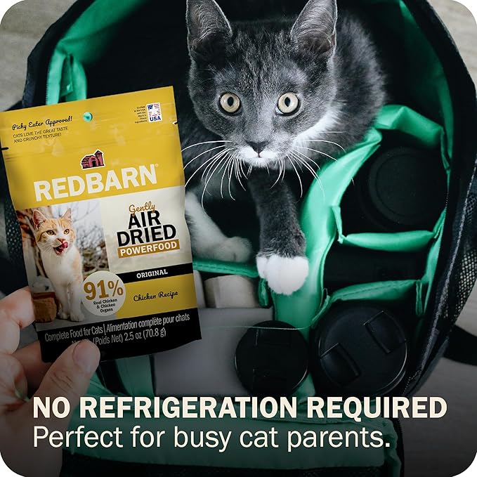Redbarn Air Dried Powerfood for Cats with Real Chicken – Made in USA High Protein, Grain-Free Dry Cat Kitten Food Full Meal or Topper for Picky Eaters Supports Energy & Healthy Skin Coat – 2.5oz Trial