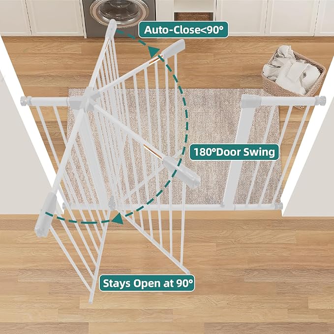 29-54" Dog Gates for Doorways No Drilling, Pet Gate Indoor, 30" Tall Metal Walk-Thru Gate, Easy One-Hand Open, Extensions & Wall Mounts Included (White, 54" W x 30.5“H)