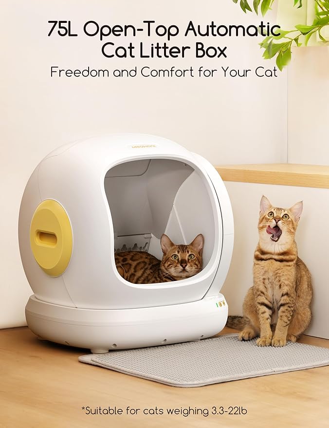 MeoWant Self Cleaning Cat Litter Box, Open-Top Automatic Cat Litter Box with Safety Protection, App Control, Odor-Free, 75L Large Space for Multiple Cats