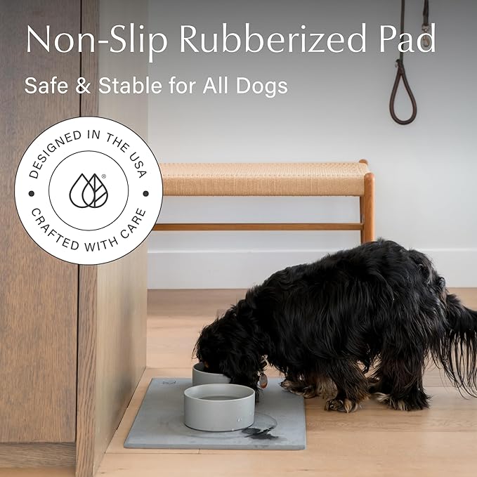 Dorai Home Stone Drying Mat for Dog Bowls – Absorbent Quick-Drying Pet Feeding Mat with Diatomaceous Earth, Non-Slip Base, and Water Gutter – Stone Mat for Dog Food and Water – (23.6" x 15.4")