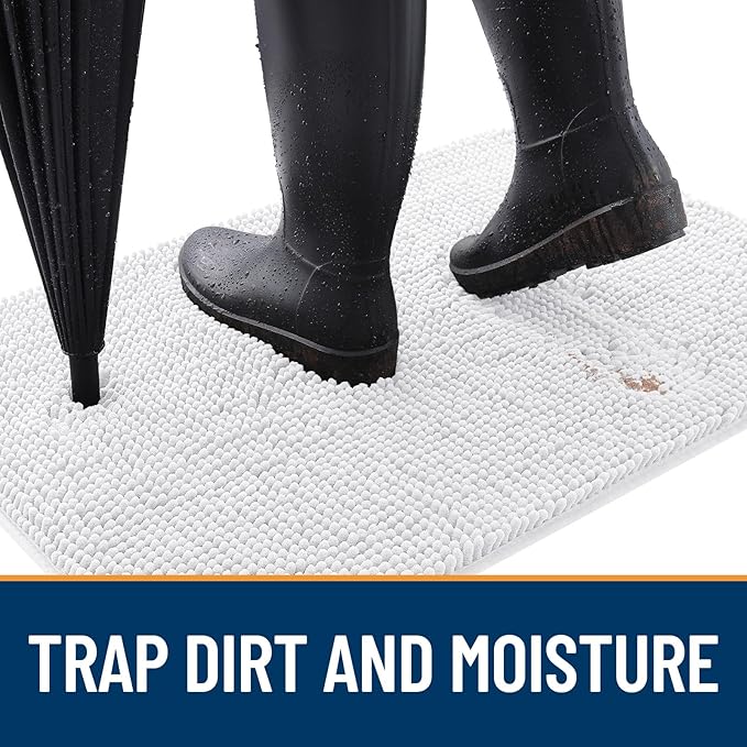 OLANLY Dog Door Mat for Muddy Paws 36x24, Absorbs Moisture and Dirt, Absorbent Non-Slip Washable Doormat, Quick Dry Chenille Mud Mat for Dogs, Entry Indoor Entryway Carpet for Inside Floor, White