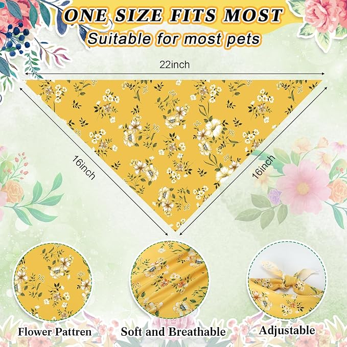 Geyoga 240 Pcs Halloween Dog Bandanas Bulk Thanksgiving Pet Bandanas Adjustable Fall Triangle Dog Grooming Scarf Bibs Kerchief for Small Medium Large Cats Pet Costume A(Floral)