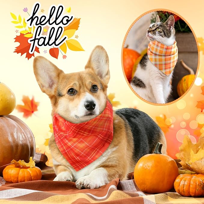 Weewooday 50 Pcs Thanksgiving Fall Dog Bandanas Bulk Plaid Bandanas for Dogs Autumn Soft Doggie Bibs Triangle Scarves for Small Medium Large Pet Costume(Plaid Pattern, 19.7 x 13.8 x 13.8 Inch)