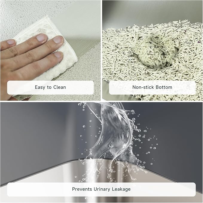 High-Sided Stainless Steel Cat Litter Box,Stainless Steel Litter Box with Lid,Extra Large Litter Box,Easy-to-Clean Metal Litter Pan for Cats (24‘’L X 16''W X 6''H with Scoop&mat), Sliver