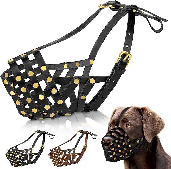 OOPSDOGGY Labrador Dog Muzzle for Large Dogs - Leather Breathable Secure Basket Muzzle for Large Breeds Retriever Prevents Biting No Chewing Adjustable (Black, Size 6 - Labrador Retriever)