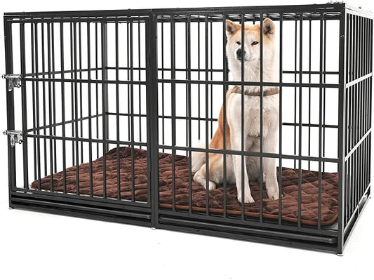61 Inch Heavy Duty Dog Crate Indestructible and Escape-Proof Dog Crate Cage Kennel for Large/Medium Dogs Extra Large XL XXL with Mat Removable Tray Double Door