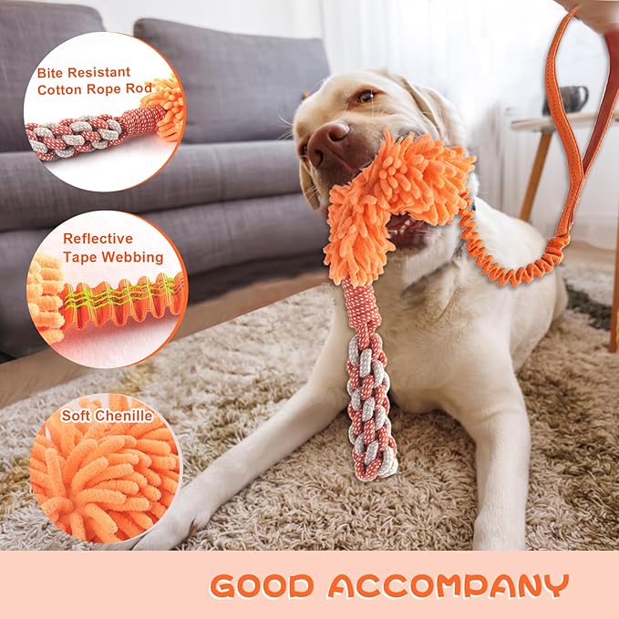 Dog Puppy Toys Dog Squeak Toys Plush Dog Toy with Dog Ropes Knots for Fun and Teeth Cleaning,Tug of War Toys, Puppy Chew Toys, Dog Rope Toys for Training Small, Large Dogs (Orange, Dog Bite Stick Toy)