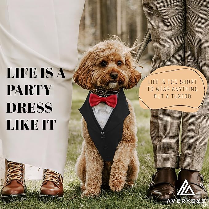 AVERYDAY Dog Tuxedo for Wedding Outfit, Dog Suit and Tie Costumes for Birthday, Halloween, Cosplay, Christmas Party, Pet Formal Wear with Bowtie, Tux for Medium Large Dogs, Bulldog, Labrador, Husky