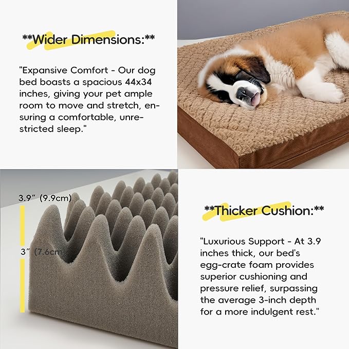 Sytopia Washable Indestructible 44" Dog Bed for Large Dogs – Double-Sided Plush, Chew Proof, Waterproof, Thick Orthopedic Support, Durable Multi- Size Comfort Clearance Indoor Flat Dog Bed