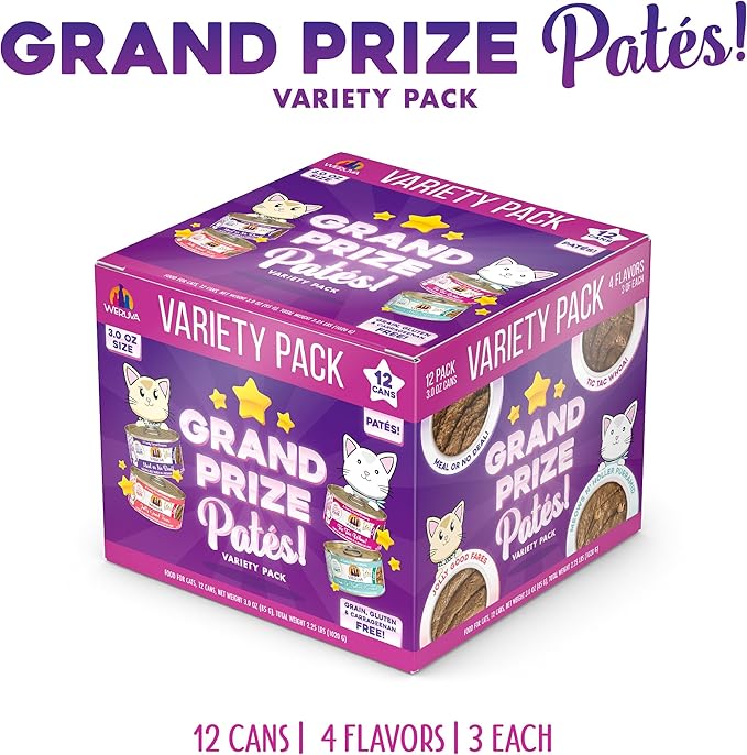 Weruva Wet Cat Food, Grand Prize Patés Variety Pack, 3oz Can, Pack of 12