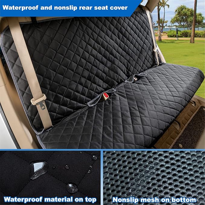 Bench Car Seat Cover Protector - Waterproof, Heavy-Duty and Nonslip Pet Car Seat Cover for Dogs with Universal Size Fits for Vehicles, Trucks & SUVs