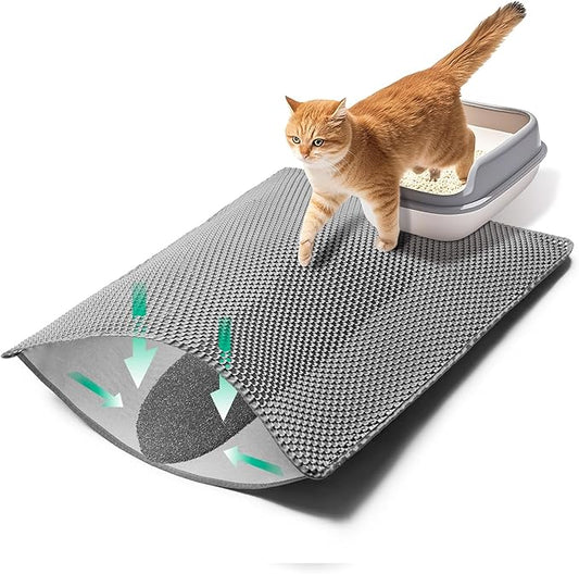 Cat Litter Mats,32"x22" Litter Box Mat,2 Layer Litter Trapping Mat for indoor cat,Litter Catcher Mats for kitty Pet,Cat Rug. Non-Slip Waterproof Urine Proof, Collapsable