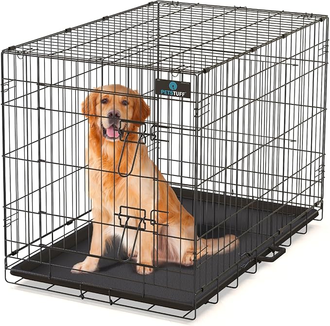 PetsTuff Great CRATES 36” Large Dog Crate - Heavy-Duty Dog Kennel with Divider Panel for Pets 40-60lbs - Durable Leaf-Proof Tray - Foldable, Carry Handle & Wheels for Easy Moving - Two-Door Dog Cage