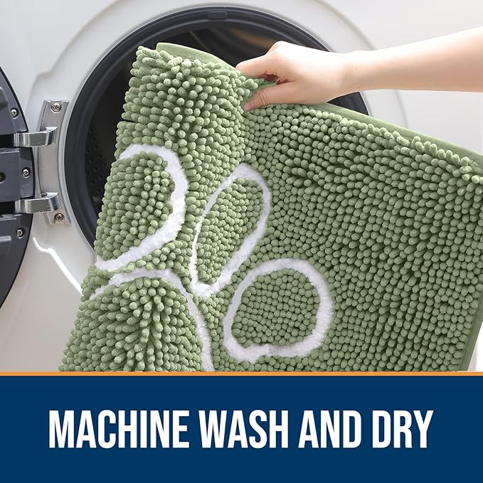 OLANLY Dog Door Mat for Muddy Paws 47x32, Paw Print Design, Absorbs Moisture and Dirt, Non-Slip Washable Doormat, Quick Dry Chenille Mud Mat for Dogs, Entry Indoor Entryway Carpet, Sage Green