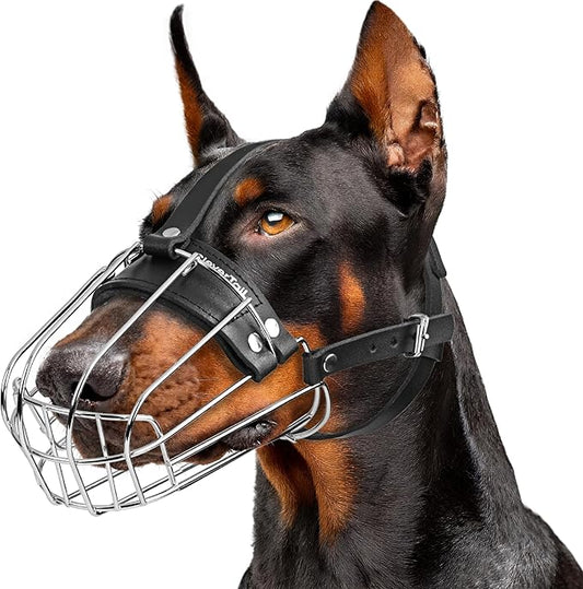 Metal Doberman Muzzle for Large Sized Dog - Cage Muzzles for Barking and Prevent Biting - Steel Wire Basket Muzzle for Medium and Large Dogs Doberman, Collie, Belgian Malinois, Husky etc.