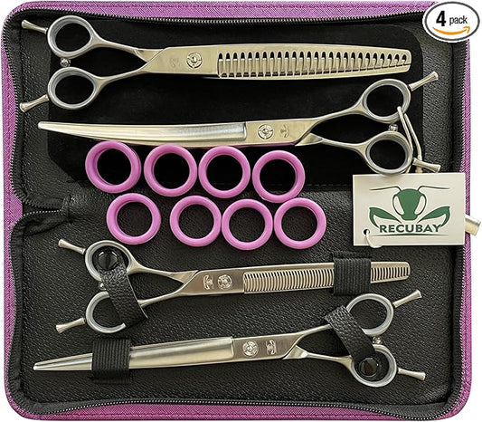 8.0" Professional Dog Grooming Scissors Set, 4pcs Set with Matte Deluxe 440C Stainless Steel