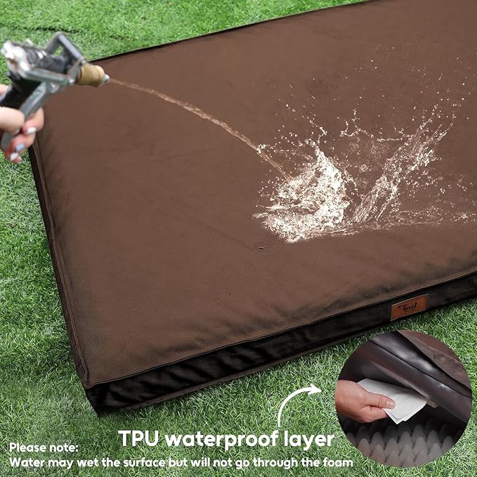 Orthopedic Dog Bed for Medium Dogs - Waterproof Outdoor Protection with Egg Crate Foam, Removable & Machine Washable Oxford Cover, 30x20 Inch, Brown