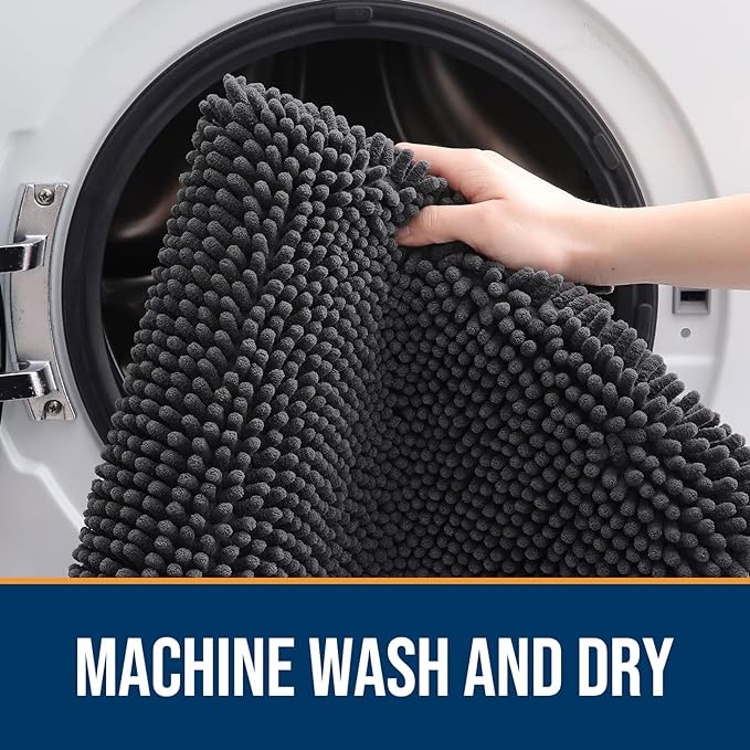 OLANLY Dog Door Mat for Muddy Paws 30x20, Absorbs Moisture and Dirt, Absorbent Non-Slip Washable Doormat, Quick Dry Chenille Mud Mat for Dogs, Entry Indoor Entryway Carpet for Inside Floor, Dark Grey