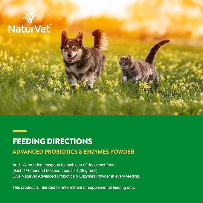 NaturVet – Advanced Probiotics & Enzymes - Plus Vet Strength PB6 Probiotic | Supports and Balances Pets with Sensitive Stomachs & Digestive Issues | for Dogs & Cats (8 oz)