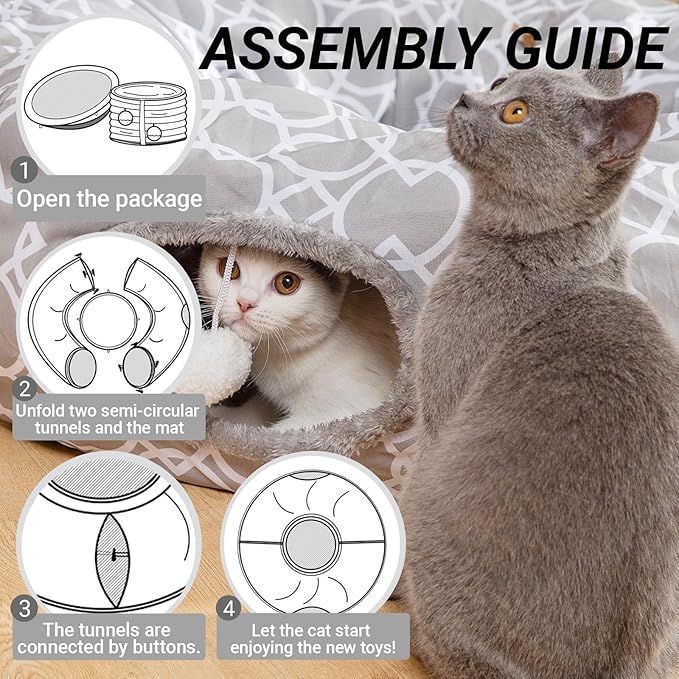 LUCKITTY Geometric Cat Tunnel Bed Under Christmas Tree Oxford Outside with Plush Inside,Cats Toys Collapsible Tunnel Tube with Balls, for Rabbits, Kittens, Ferrets,Puppy 3FT