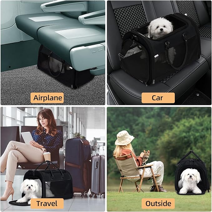 PET MARVEL Cat Carrier Soft Sided Large for Pet Dogs up to 25 Lbs, Airline Approved Mesh Pet Travel Bag, Breathable Bite-Resistant Fabric with Removable Washable Mat