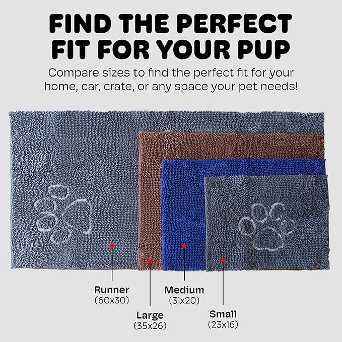 Dog Gone Smart Dirty Dog Doormat - Fast Drying Rug with Super Gripper Backing for Clean Floors - Super Absorbent and Machine Washable Mat for Muddy Paws - Cool Grey
