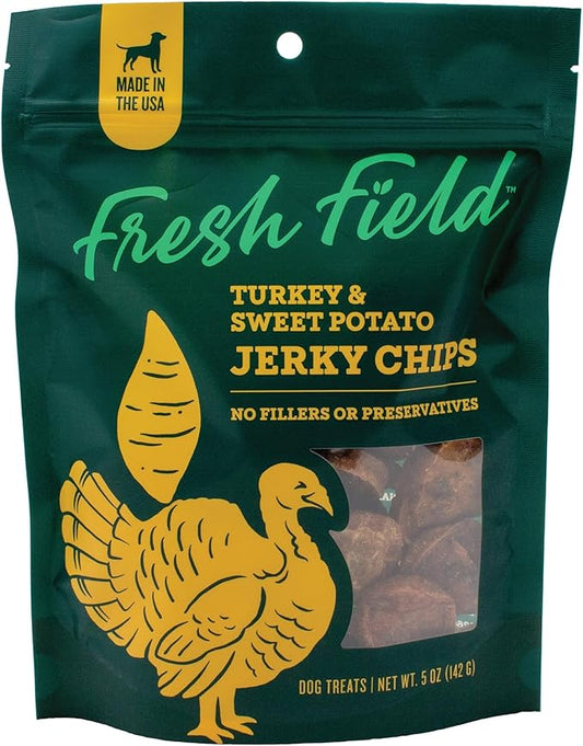Fresh Field Turkey & Sweet Potato Jerky Chips, 5 oz – All-Natural Dog Treats, USA Made, Ideal for Allergies & Weight