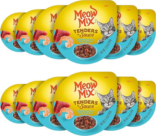 Meow Mix Tenders in Sauce Wet Cat Food, Tuna & Shrimp, 2.75 Ounce Cup (Pack of 12)