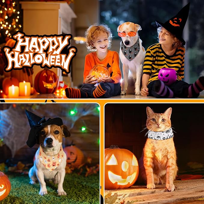200 Pcs Halloween Dog Bandanas Bulk Fall Pet Scarves Autumn Adjustable Bibs for X-M-L Dogs Washable Holiday Puppy Kerchief for Groomers Shelters