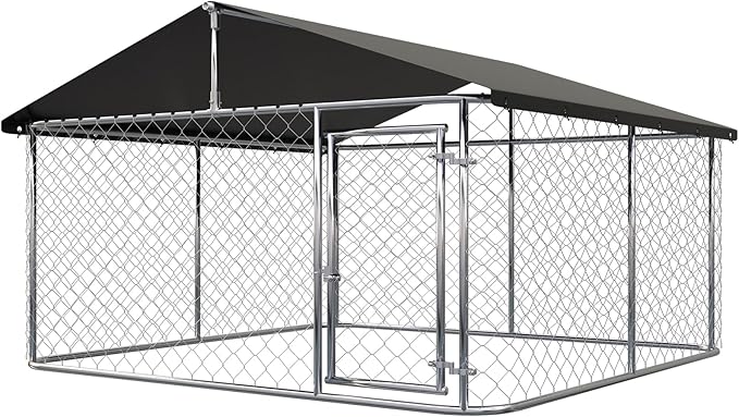 Outdoor Dog Enclosure Heavy Duty Dog Kennel House Mesh Dog Big Cage Pet Kennel Steel Fence with Secure Lock (79”x 79”)