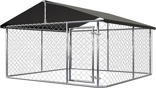Outdoor Dog Enclosure Heavy Duty Dog Kennel House Mesh Dog Big Cage Pet Kennel Steel Fence with Secure Lock (79”x 79”)