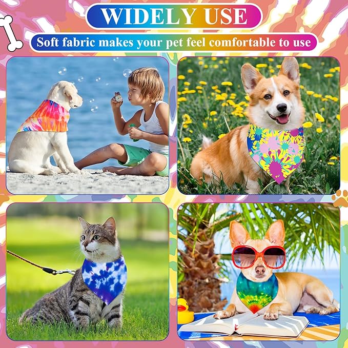 Sanwuta 72 Pcs Dog Bandana Bulk Washable Puppy Triangle Scarfs Cat Bandanas Adjustable Soft Cute Pet Triangle Bibs Accessories for Small Medium Dogs Cats Pets Costume(Tie-dye Pattern)
