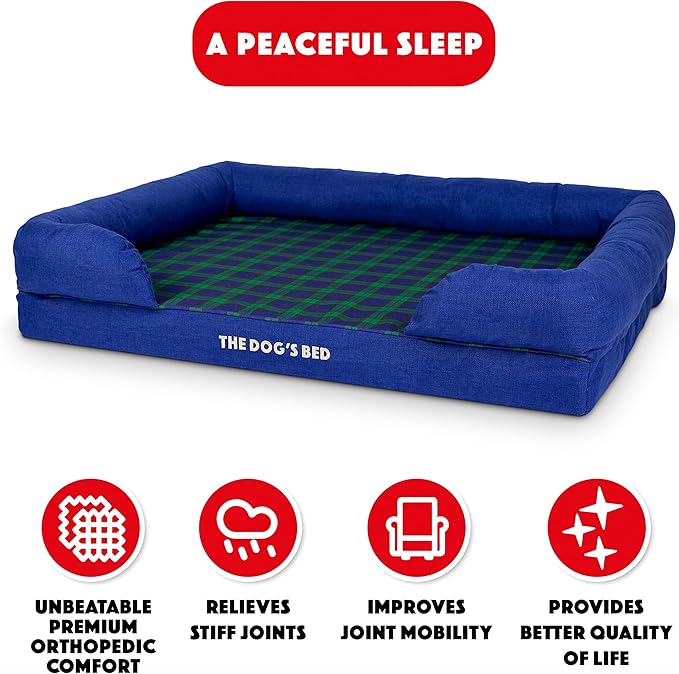 The Dog’s Bed, XL Black Watch Tartan, Memory Foam, Pain Relief: Arthritis, Hip & Elbow Dysplasia, Post Surgery, Lameness, Supportive, Calming, Waterproof Washable Cover
