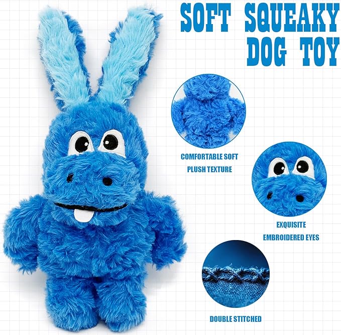 Squeaky Dog Toy Plush, Stuffed Crinkle Tug of War Dog Toy Keep Them Busy Animal Pet Puppy Interactive Birthday Toy for Small Medium Large Dogs (Blue)