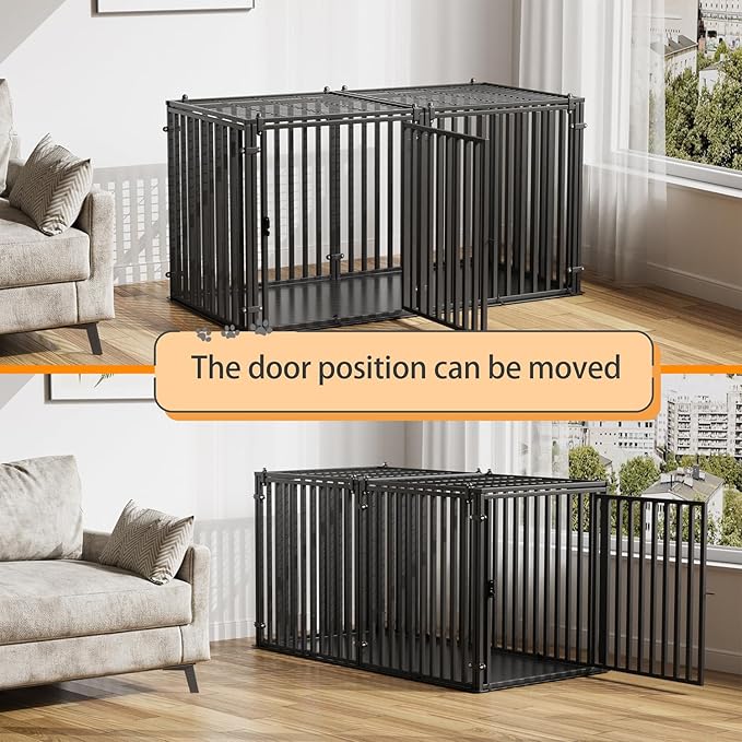 Steel Tube Heavy Large Dog Crate with Mat Base, 55" L x 32" H Dog Crates for Medium Large Dogs, Big Dog Cage, Dog Kennel, Puppy Dog Playpen with Top, Pet Cage, Indoor, Black3