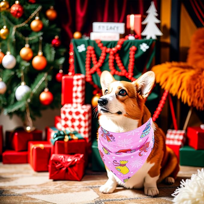 Christmas Dog Bandanas for Medium Dogs Breed 7 Pcs Hemming Seam Edge Christmas Dog Bandanas Adjustable Scarves Grooming M