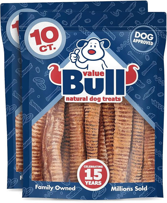 ValueBull Beef Trachea Tubes, Premium 10-12 Inch, 20 Count - Natural Angus Dog Chews with Glucosamine, Chondroitin & Amino Acids