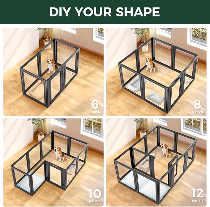 FXW AuraSpace Acrylic Indoor Dog Playpen for Medium Dogs, 35 Inch, 10 Panels, Black