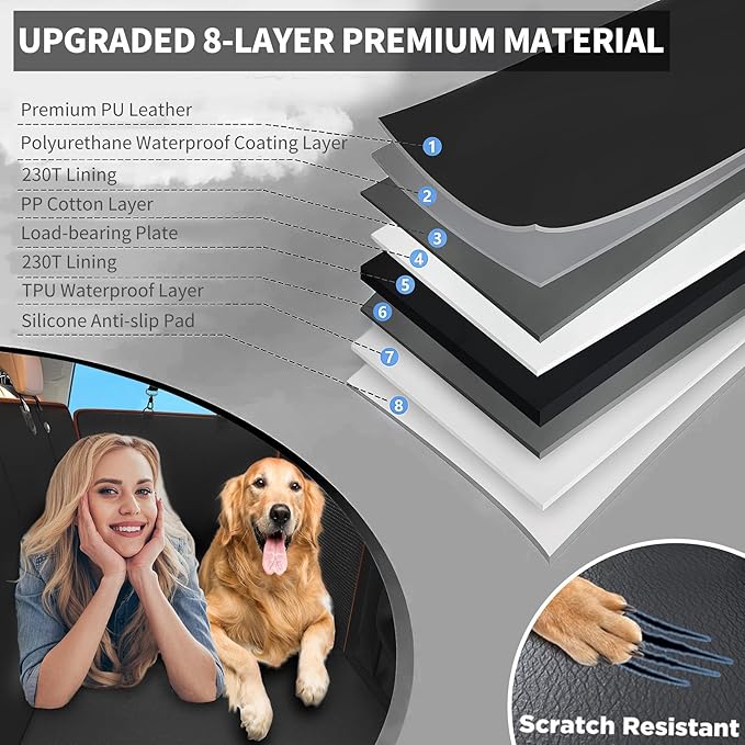 Back Seat Extender for Dogs,Hard Bottom Car Seat Cover,100% Waterproof 600D Heavy Durable Scratchproof Leather Car Dog Cover Back Seat,Non Slip Easy Clean Car Seat Protector,with Storage Bag