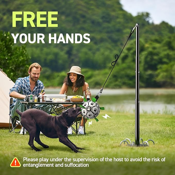 QDAN Tether Tug Outdoor Dog Toy, Tetherball Ball and Rope Set with Pole, Dog Rope Toy, Exercise Tug of War Toy, Tether Tug for Large Dogs, Tug Toys for Large Medium Small Pet