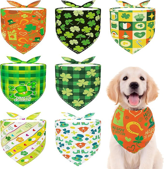 St. Patricks Day Dog Bandanas for Medium Dog Breed 7 Pcs Small Dog Bandanas Hemming Seam Edge Adjustable Dogs Scarves Grooming M
