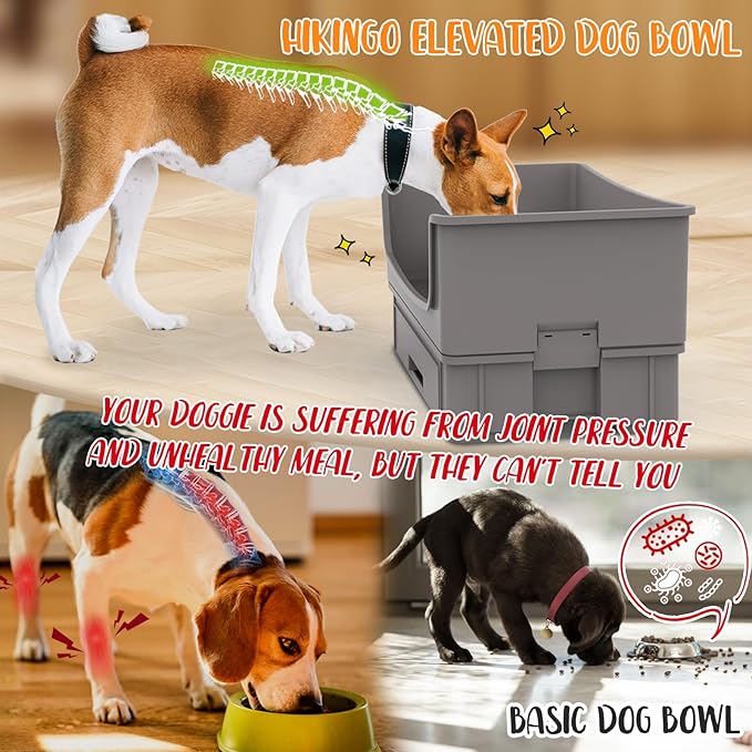 Elevated Dog Bowl Stand Set,Quiet Eating Mess Proof Raised Dog Bowls 2 Stainless Steel Pet Food Bowls,Splash Water Collection Non-Slip Medium Sized Feeding Table