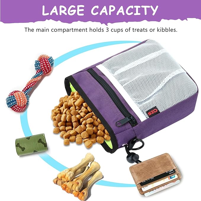 Dog Treat Pouch - 3 Ways to Wear Treat Pouches for Pet Training and 2 Pieces Clicker Taining for Dogs, Dog Training Treat Pouch Bag and Dog Clicker for Training with Waist Belt Shoulder Strap - Purple