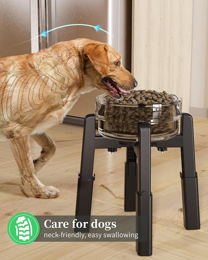 CZPET Dog Bowl Stand with Adjustable Height and Width [Stand Only], Elevated Pet Water & Food Feeder for Medium & Large Dogs, Stable and Anti-Slip Raied Bowl