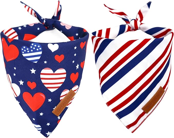 Realeaf 4th of July Dog Bandanas 2 Pack, Reversible American Flag Pet Scarf for Boy and Girl, Premium Durable Fabric, Patriotic Bandana for Small and Medium Dogs (Small)
