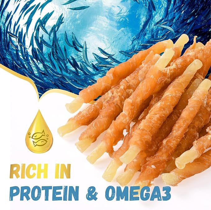 Dog Treats Chicken Wrapped Cod Sticks, Natural Chicken Cod Jerky Treats Rich in Omega-3, High Protein Chewy Training Treats Dog Snacks for Small Medium Large Dogs, 15-17 Counts, 10.6oz
