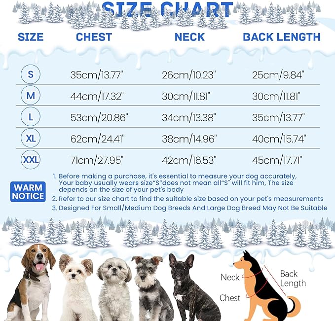 BRKURLEG Blue Dog Winter Coat, Cozy Winter Dog Jackets, Small Dogs Coat with Harness, Onesie Body Warm Puppy Christmas Jacket, Pet Reflective Cold Weather Jackets, Puppy Four-Legged Puffer Coats, M