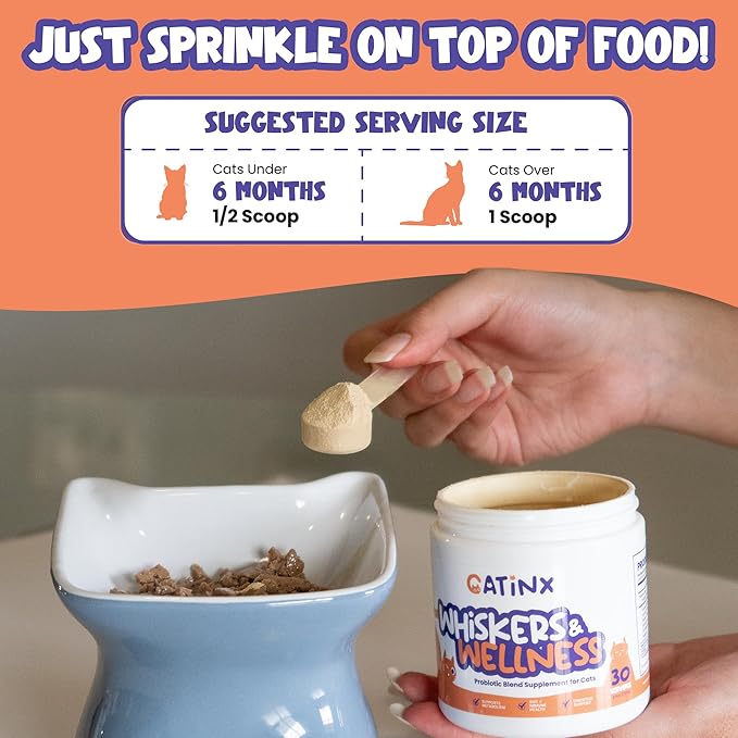 Whiskers & Wellness Probiotic Blend - Digestive Support for Cats, Metabolic Health, Gut Balance, and Immune Boost | 7 Billion CFUs, Pumpkin, Chicken Liver, and Cat Prebiotics