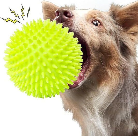 Indestructible Squeaky Dog Toys for Aggressive Chewers, Interactive Spike Dogs Balls Toys for Medium Large Dogs, Durable Floating Dog Toy Ball for Outdoor Play